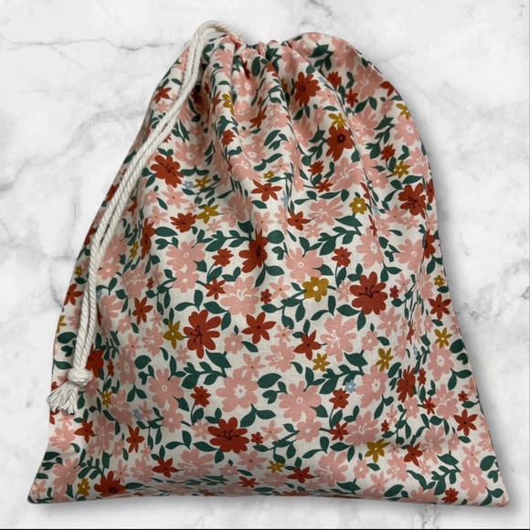 Pink Floral Cotton Linen Sourdough Bread Bag, Organic Bread Storage Bag Gift Bag - Picture 2 of 4